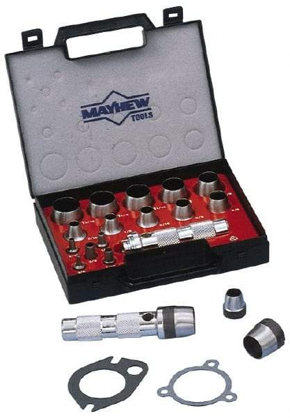 Mayhew - 16 Piece, 3 to 50mm, Hollow Punch Set - Comes in Plastic Case - Exact Industrial Supply