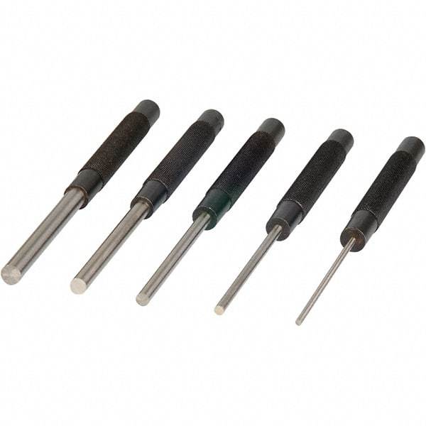 Mitutoyo - 5 Piece, 1/8 to 3/8", X-Long Punch - Round Shank, Comes in Plastic Sleeve - Exact Industrial Supply