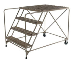 PW Platforms - 3 Step, 30 Inch Overall Height, Heavy Duty Serrated Grating, Steel Work Platform - 600 Lb. Load Capacity, 30 Inch Platform Height, 26 Inch Base Width x 48 Inch Base Depth - Exact Industrial Supply