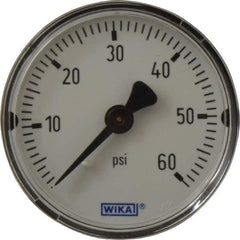 Wika - 2" Dial, 1/4 Thread, 0-60 Scale Range, Pressure Gauge - Center Back Connection Mount, Accurate to 3-2-3% of Scale - Exact Industrial Supply