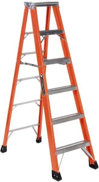 Louisville - 6 Steps, 6' High, Type IAA Rating, Fiberglass Step Ladder - 375 Lb Capacity, 22" Base Width - Exact Industrial Supply