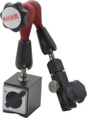 SPI - 175 Lb Magnetic Force, Fine Adjustment Indicator Positioner & Holder with Base - Post & Arm, Round Base, 6-1/2" Base Diam - Exact Industrial Supply