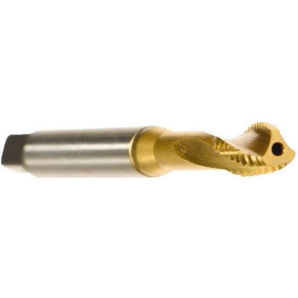 Emuge - 1/4-28 UNF 3 Flute 2BX Modified Bottoming Spiral Flute Tap - Cobalt, TiN Finish, 3.15" OAL, Right Hand Flute, Right Hand Thread, Series Rekord D - Exact Industrial Supply