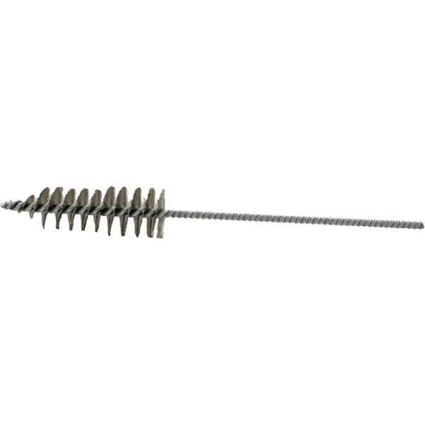Brush Research Mfg. - 1.2" Diam Helical Stainless Steel Tube Brush - Single Spiral, 0.006" Filament Diam, 3-3/4" Brush Length, 10-1/2" OAL, 0.22" Diam Plastic Handle Shank - Exact Industrial Supply