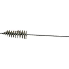 Brush Research Mfg. - 1.2" Diam Helical Stainless Steel Tube Brush - Single Spiral, 0.006" Filament Diam, 3-3/4" Brush Length, 10-1/2" OAL, 0.22" Diam Plastic Handle Shank - Exact Industrial Supply