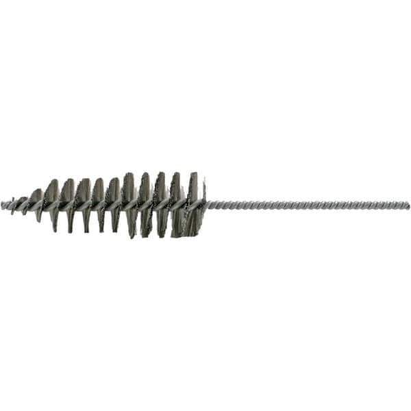 Brush Research Mfg. - 1-5/8" Diam Helical Stainless Steel Tube Brush - Single Spiral, 0.006" Filament Diam, 4-3/4" Brush Length, 10-1/2" OAL, 0.245" Diam Plastic Handle Shank - Exact Industrial Supply