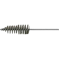 Brush Research Mfg. - 1-5/8" Diam Helical Stainless Steel Tube Brush - Single Spiral, 0.006" Filament Diam, 4-3/4" Brush Length, 10-1/2" OAL, 0.245" Diam Plastic Handle Shank - Exact Industrial Supply
