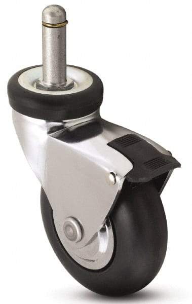 Shepherd - 3" Diam x 15/16" Wide x 3-7/8" OAH Stem Mount Swivel Caster with Brake - Neoprene, 110 Lb Capacity, Precision Ball Bearing, 3/8 x 1" Friction Stem - Exact Industrial Supply