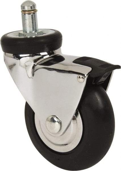 Shepherd - 3" Diam x 15/16" Wide x 3-7/8" OAH Stem Mount Swivel Caster with Brake - Neoprene, 110 Lb Capacity, Precision Ball Bearing, 7/16 x 7/8" Friction Stem - Exact Industrial Supply