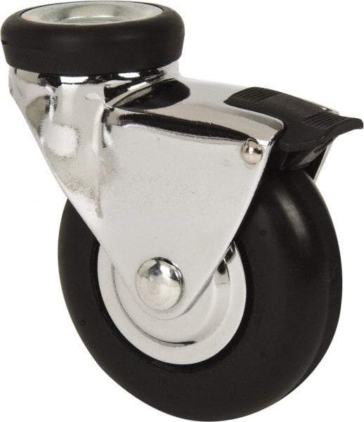 Shepherd - 3" Diam x 15/16" Wide x 3-7/8" OAH Hollow Kingpin Mount Swivel Caster with Brake - Neoprene, 110 Lb Capacity, Precision Ball Bearing, 7/16 x 1/2" Hollow Kingpin Stem - Exact Industrial Supply