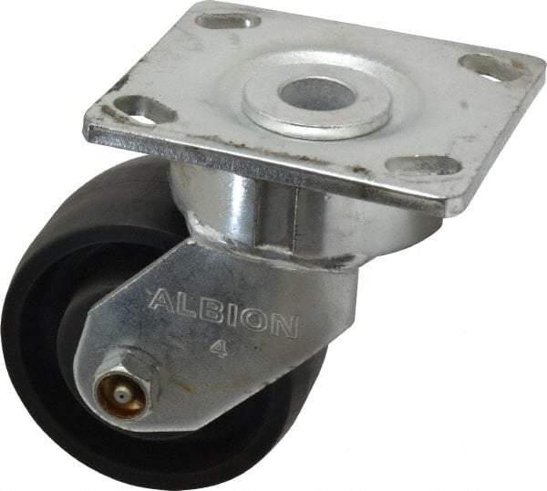 Albion - 4" Diam x 2" Wide x 5-5/8" OAH Top Plate Mount Swivel Caster - Glass Filled Nylon, 800 Lb Capacity, Roller Bearing, 4 x 4-1/2" Plate - Exact Industrial Supply