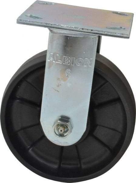 Albion - 6" Diam x 2" Wide x 7-1/2" OAH Top Plate Mount Rigid Caster - Glass Filled Nylon, 1,200 Lb Capacity, Roller Bearing, 4 x 4-1/2" Plate - Exact Industrial Supply