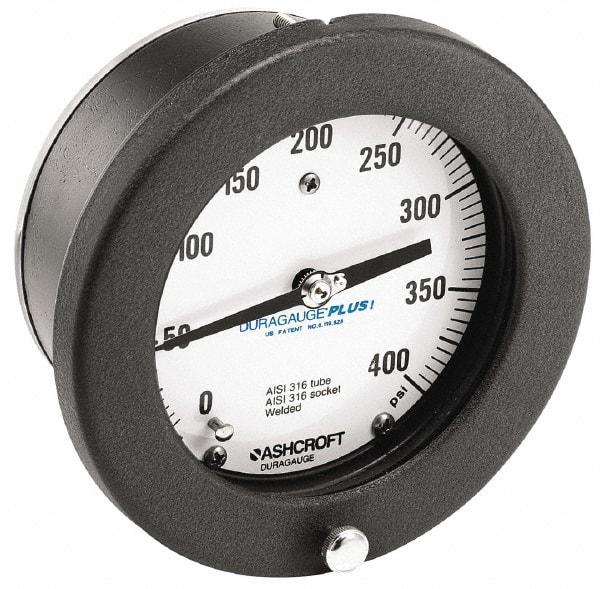 Ashcroft - 4-1/2" Dial, 1/4 Thread, 0-100 Scale Range, Pressure Gauge - Center Back Connection Mount, Accurate to 0.5% of Scale - Exact Industrial Supply