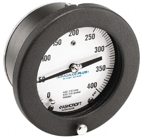 Ashcroft - 4-1/2" Dial, 1/4 Thread, 30-0-150 Scale Range, Pressure Gauge - Center Back Connection Mount, Accurate to 0.5% of Scale - Exact Industrial Supply