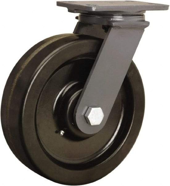 Hamilton - 8" Diam x 2-1/2" Wide x 10-1/4" OAH Top Plate Mount Swivel Caster - Phenolic, 2,000 Lb Capacity, Straight Roller Bearing, 4-1/2 x 6-1/2" Plate - Exact Industrial Supply