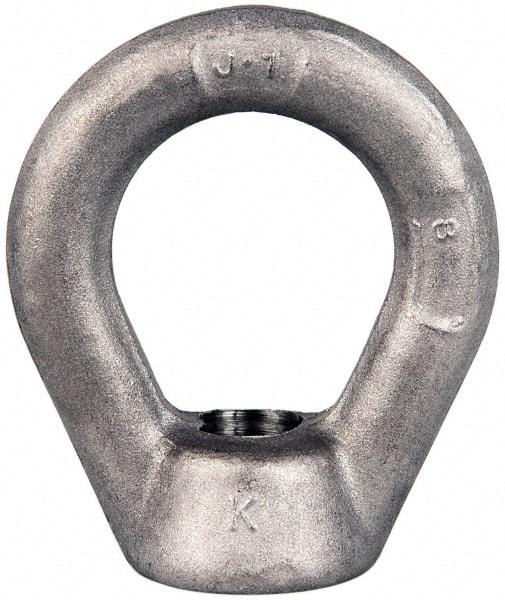 Gibraltar - 5,000 Lb Capacity, 5/8-11 Thread, Stainless Steel Lifting Eye Nut - Grade 304, 3" High, 1-1/2" Inside & 2-1/2" Outside Eye Diam, 1-3/8" Bell/Base Width - Exact Industrial Supply