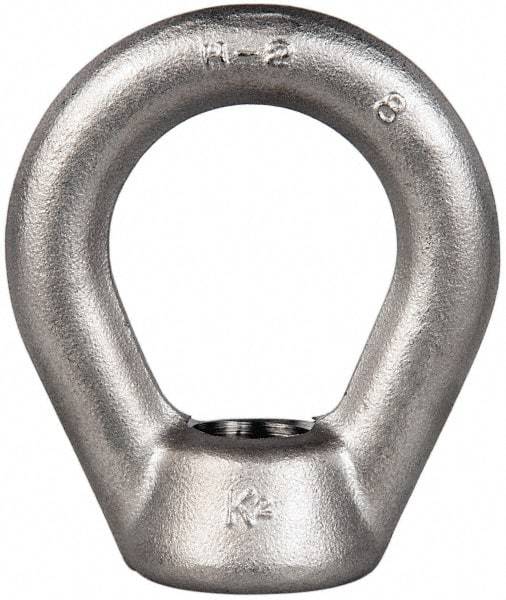 Gibraltar - 5,000 Lb Capacity, 3/4-10 Thread, Stainless Steel Lifting Eye Nut - Grade 304, 3" High, 1-1/2" Inside & 2-1/2" Outside Eye Diam, 1-3/8" Bell/Base Width - Exact Industrial Supply