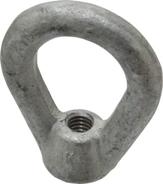 Gibraltar - 2,700 Lb Capacity, 3/8-16 Thread, Galvanized Finsih, Carbon Steel Heavy Duty Lifting Eye Nut - Grade C-1030, 2-1/2" High, 1-1/4" Inside & 2" Outside Eye Diam, 7/8" Bell/Base Width - Exact Industrial Supply