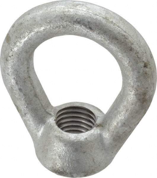 Gibraltar - 5,000 Lb Capacity, 3/4-10 Thread, Galvanized Finsih, Carbon Steel Heavy Duty Lifting Eye Nut - Grade C-1030, 3" High, 1-1/2" Inside & 2-1/2" Outside Eye Diam, 1-3/8" Bell/Base Width - Exact Industrial Supply