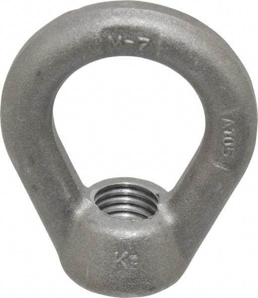Gibraltar - 5,000 Lb Capacity, 3/4-10 Thread, Self Colored, Carbon Steel Heavy Duty Lifting Eye Nut - Grade C-1030, 3" High, 1-1/2" Inside & 2-1/2" Outside Eye Diam, 1-3/8" Bell/Base Width - Exact Industrial Supply
