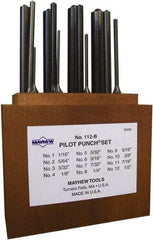 Mayhew - 12 Piece, 1/16 to 1/2", Roll Pin Punch Set - Round Shank, Alloy Steel, Comes in Wood Box - Exact Industrial Supply