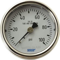 Wika - 2-1/2" Dial, 1/4 Thread, 0-100 Scale Range, Pressure Gauge - Center Back Connection Mount, Accurate to 2-1-2% of Scale - Exact Industrial Supply