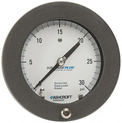 Ashcroft - 4-1/2" Dial, 1/4 Thread, 0-30 Scale Range, Pressure Gauge - Center Back Connection Mount, Accurate to 0.5% of Scale - Exact Industrial Supply