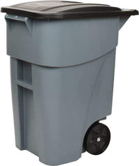 Rubbermaid - 50 Gal Gray Rectangle Trash Can - Polyethylene, 36-1/2" High x 28-1/2" Long x 23-3/8" Wide - Exact Industrial Supply