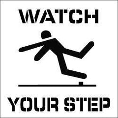 NMC - Watch Your Step Stencil - 0.06 Inch Thick, Polyethylene, English - Exact Industrial Supply