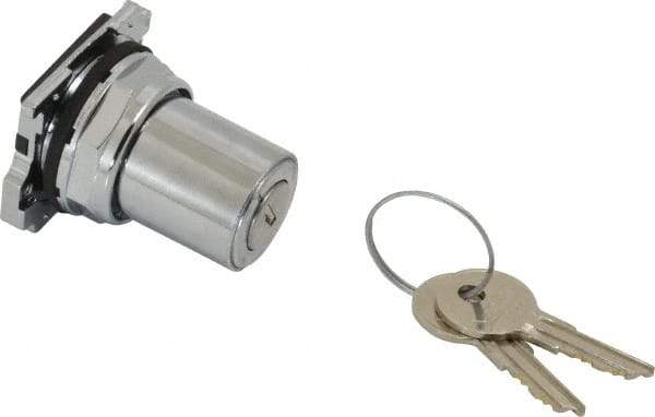 Eaton Cutler-Hammer - 30-1/2mm Mount Hole, 2 Position, Key Operated, Selector Switch Only - Silver, Momentary (MO) - Exact Industrial Supply