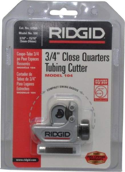 Ridgid - 3/16" to 15/16" Pipe Capacity, Mini Tube Cutter - Cuts Copper, Aluminum, Brass, Plastic - Exact Industrial Supply
