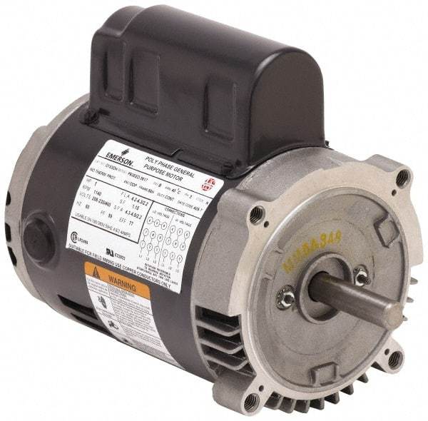 US Motors - 1/2 hp, ODP Enclosure, Manual Thermal Protection, 1,625 RPM, 115 Volt, 60 Hz, Single Phase Permanent Split Capacitor (PSC) Motor - Size 56 Frame, Rigid Mount, 1 Speed, Ball Bearings, 5.00 Full Load Amps, B Class Insulation, Reversible - Exact Industrial Supply