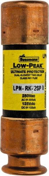 Cooper Bussmann - 125 VDC, 250 VAC, 2 Amp, Time Delay General Purpose Fuse - Fuse Holder Mount, 50.8mm OAL, 100 at DC, 300 at AC (RMS) kA Rating, 9/16" Diam - Exact Industrial Supply