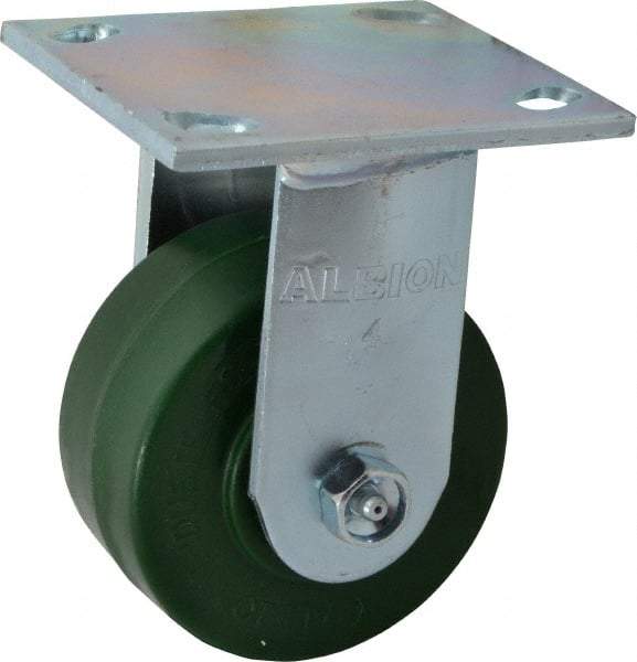 Albion - 4" Diam x 2" Wide x 5-5/8" OAH Top Plate Mount Rigid Caster - Polyurethane, 1,000 Lb Capacity, Precision Sealed Bearing, 4 x 4-1/2" Plate - Exact Industrial Supply