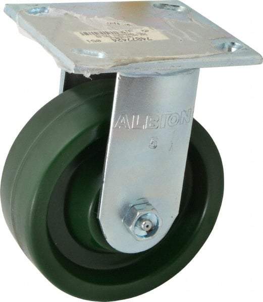 Albion - 5" Diam x 2" Wide x 6-1/2" OAH Top Plate Mount Rigid Caster - Polyurethane, 1,000 Lb Capacity, Roller Bearing, 4 x 4-1/2" Plate - Exact Industrial Supply