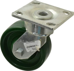 Albion - 5" Diam x 2" Wide x 6-1/2" OAH Top Plate Mount Swivel Caster - Polyurethane, 1,000 Lb Capacity, Precision Sealed Bearing, 4 x 4-1/2" Plate - Exact Industrial Supply