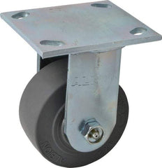 Albion - 4" Diam x 2" Wide x 5-5/8" OAH Top Plate Mount Rigid Caster - Soft Rubber, 350 Lb Capacity, Roller Bearing, 4 x 4-1/2" Plate - Exact Industrial Supply