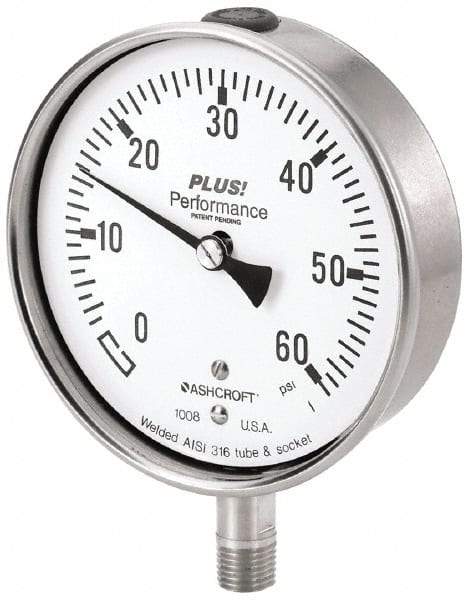 Ashcroft - 2-1/2" Dial, 1/4 Thread, 30-0-30 Scale Range, Pressure Gauge - Lower Connection Mount, Accurate to 3-2-3% of Scale - Exact Industrial Supply