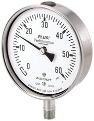 Ashcroft - 2-1/2" Dial, 1/4 Thread, 0-600 Scale Range, Pressure Gauge - Lower Connection Mount, Accurate to 3-2-3% of Scale - Exact Industrial Supply