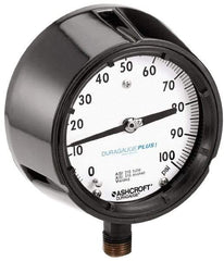 Ashcroft - 4-1/2" Dial, 1/4 Thread, 0-60 Scale Range, Pressure Gauge - Lower Connection, Rear Flange Connection Mount, Accurate to 0.5% of Scale - Exact Industrial Supply