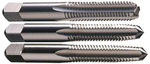 Made in USA - 5/16-18 UNC, 4 Flute, Bottoming, Plug & Taper, Chrome Finish, High Speed Steel Tap Set - Right Hand Cut, 2-23/32" OAL, 1-1/8" Thread Length, 2B/3B Class of Fit - Exact Industrial Supply