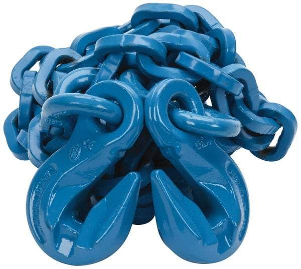 Pewag - 10' Long, 10,600 Lb Basket Capacity, 10,600 Lb Vertical Capacity, 1 Ply, Alloy Steel Web Sling - 10,600 Lb Choker Capacity, SGG Chain Sling, 3/8" Diam Chain, Blue, with 1 Grab Hook on Each End - Exact Industrial Supply