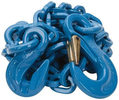 Pewag - 10' Long, 10,600 Lb Basket Capacity, 10,600 Lb Vertical Capacity, 1 Ply, Alloy Steel Web Sling - 10,600 Lb Choker Capacity, SSG Chain Sling, 3/8" Diam Chain, Blue, with Grab Hook & Sling Hook - Exact Industrial Supply