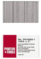 Porter-Cable - 16 Gauge 1" Long Finishing Nails for Power Nailers - Grade 2 Steel, Galvanized Finish, Smooth Shank, Straight Stick Collation, Chisel Point - Exact Industrial Supply