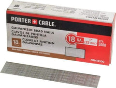 Porter-Cable - 18 Gauge 1" Long Brad Nails for Power Nailers - Grade 2 Steel, Galvanized Finish, Smooth Shank, Straight Stick Collation, Brad Head, Chisel Point - Exact Industrial Supply