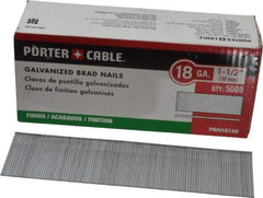 Porter-Cable - 18 Gauge 1-1/2" Long Brad Nails for Power Nailers - Grade 2 Steel, Galvanized Finish, Smooth Shank, Straight Stick Collation, Brad Head, Chisel Point - Exact Industrial Supply