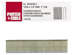 Porter-Cable - 1-1/4" Long x 1/4" Wide, 18 Gauge Narrow Crown Construction Staple - Grade 2 Steel, Galvanized Finish - Exact Industrial Supply