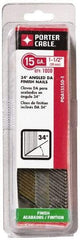 Porter-Cable - 15 Gauge 1-1/2" Long Finishing Nails for Power Nailers - Grade 2 Steel, Bright Finish, Angled Stick Collation, Chisel Point - Exact Industrial Supply