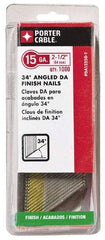 Porter-Cable - 15 Gauge 2-1/2" Long Finishing Nails for Power Nailers - Grade 2 Steel, Bright Finish, Angled Stick Collation, Chisel Point - Exact Industrial Supply