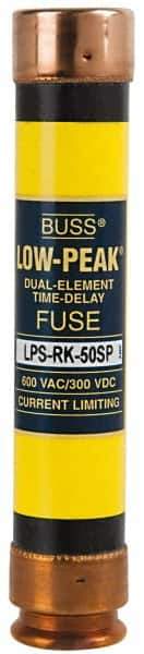 Cooper Bussmann - 300 VDC, 600 VAC, 50 Amp, Time Delay General Purpose Fuse - Fuse Holder Mount, 5-1/2" OAL, 100 at DC, 300 at AC (RMS) kA Rating, 1-1/16" Diam - Exact Industrial Supply